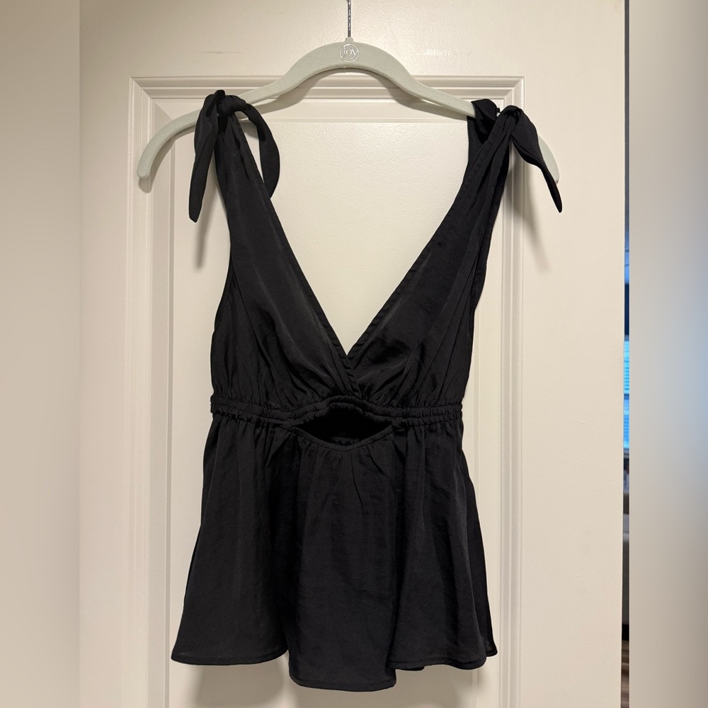 Small Free People Black V Neck Peplum Sleeveless Top